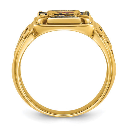 10K Yellow Gold Ibgoodman Men'S Polished And Textured With Multi-Color Enamel Knights Templar Masonic Ring