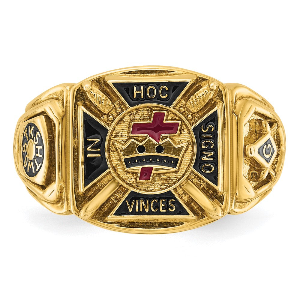 10K Yellow Gold Ibgoodman Men'S Polished And Textured With Multi-Color Enamel Knights Templar Masonic Ring