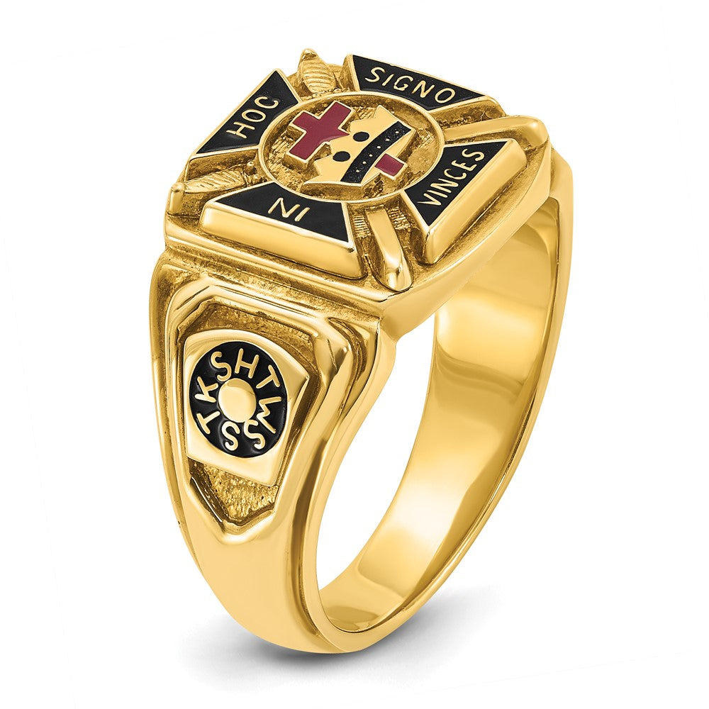 10K Yellow Gold Ibgoodman Men'S Polished And Textured With Multi-Color Enamel Knights Templar Masonic Ring