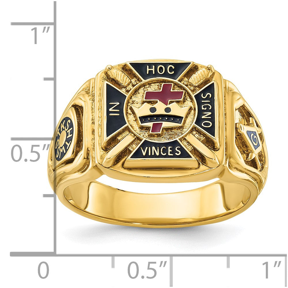 10K Yellow Gold Ibgoodman Men'S Polished And Textured With Multi-Color Enamel Knights Templar Masonic Ring