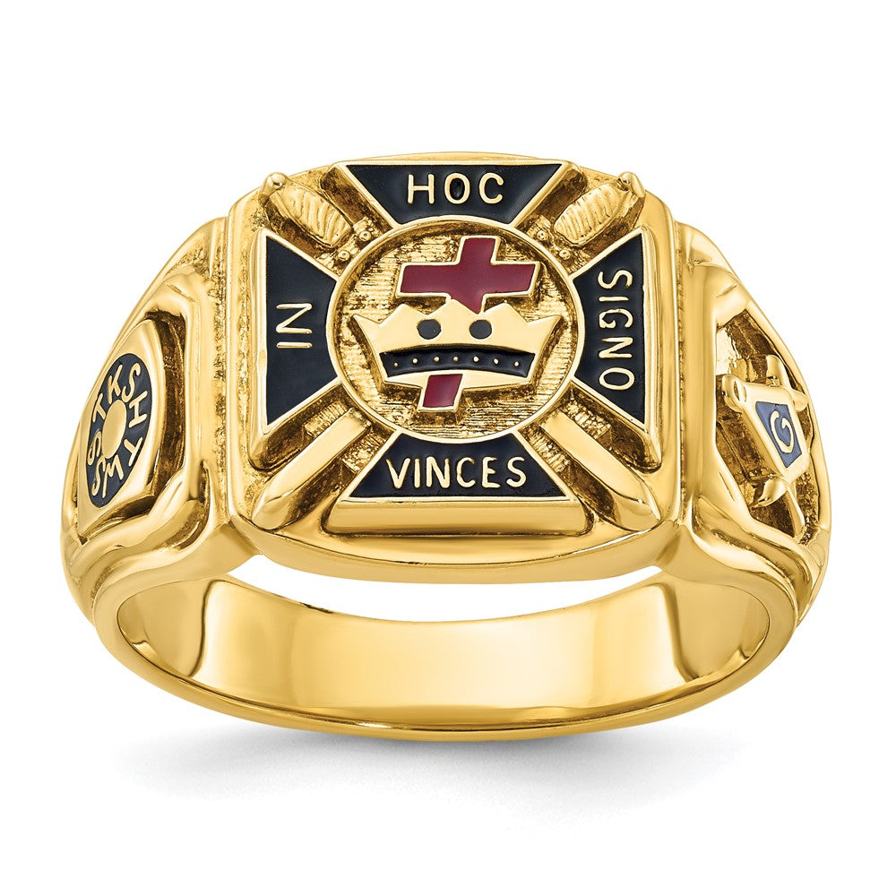 10K Yellow Gold Ibgoodman Men'S Polished And Textured With Multi-Color Enamel Knights Templar Masonic Ring