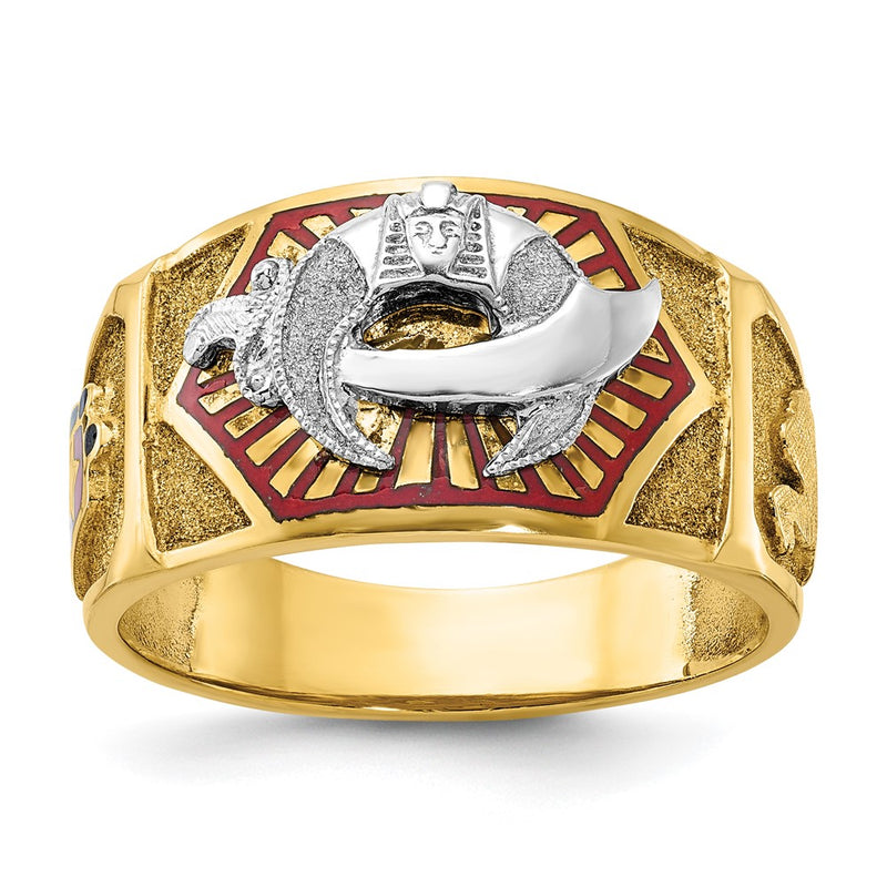 10K Two-Tone Ibgoodman Men'S Polished And Textured With Multi-Color Enamel Masonic Shriner'S Ring