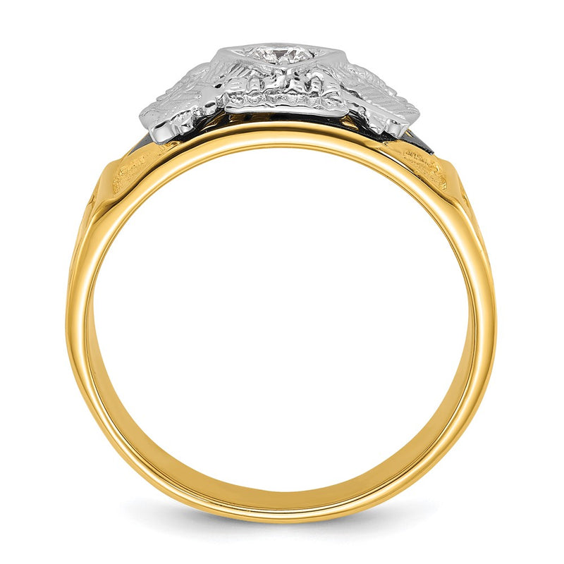 14k Two-tone Gold Men's Polished and Textured with Multi-color Enamel and Diamond 32nd Degree Scottish Rite Masonic Ring