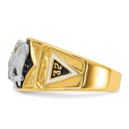 14k Two-tone Gold Men's Polished and Textured with Multi-color Enamel and Diamond 32nd Degree Scottish Rite Masonic Ring