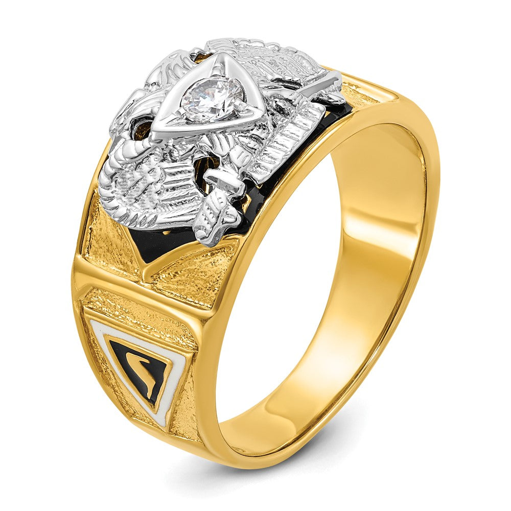 14k Two-tone Gold Men's Polished and Textured with Multi-color Enamel and Diamond 32nd Degree Scottish Rite Masonic Ring