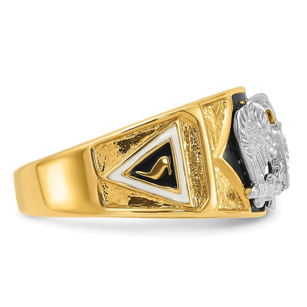 14k Two-tone Gold Men's Polished and Textured with Multi-color Enamel and Diamond 32nd Degree Scottish Rite Masonic Ring