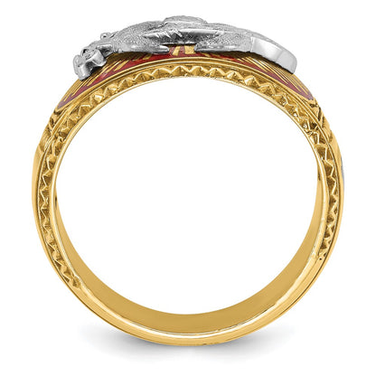10K Two-Tone Ibgoodman Men'S Polished And Textured With Multi-Color Enamel Masonic Shriner'S Ring