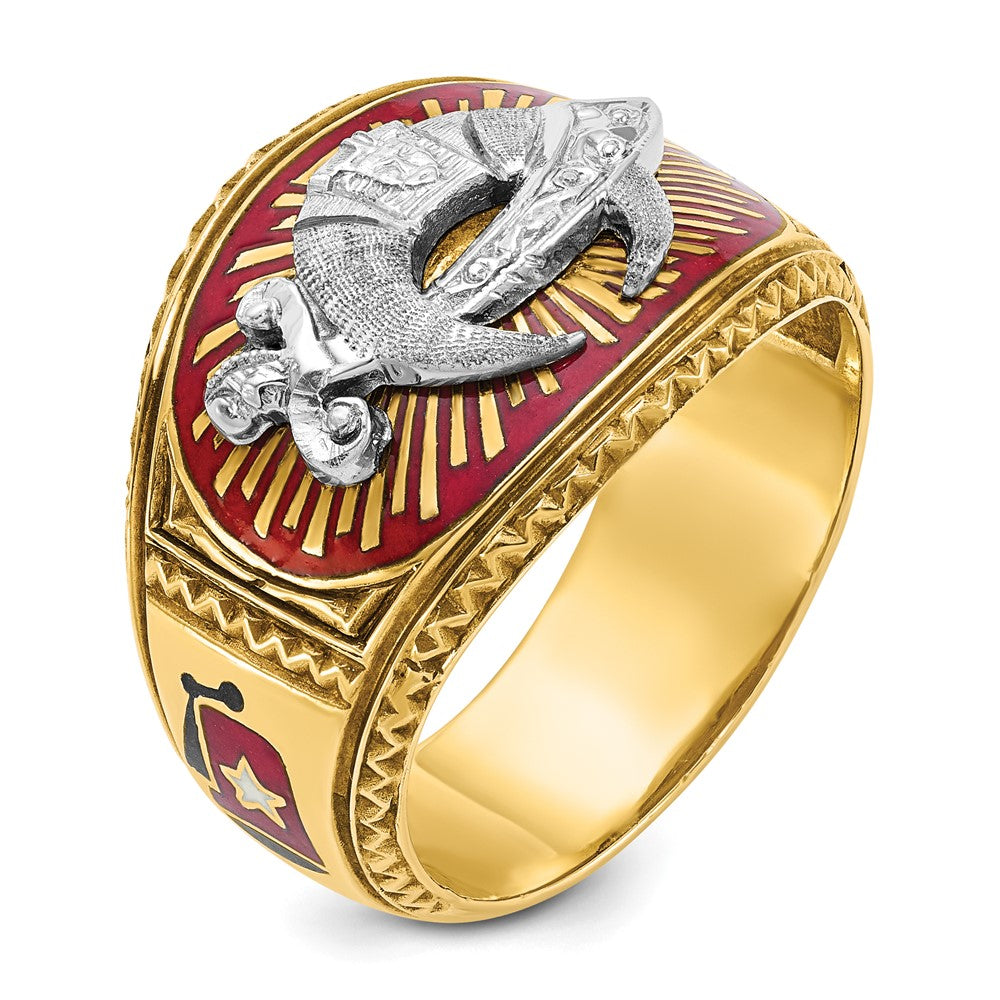 10K Two-Tone Ibgoodman Men'S Polished And Textured With Multi-Color Enamel Masonic Shriner'S Ring