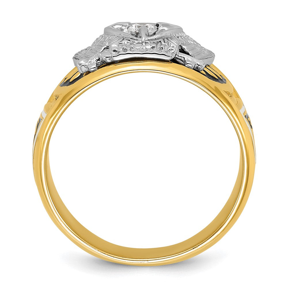 14k Two-tone Gold Men's Polished and Textured with Black and White Enameled and Diamond 32nd Degree Scottish Rite Masonic Ring