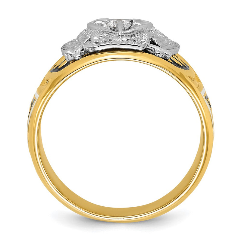 14k Two-tone Gold Men's Polished and Textured with Black and White Enameled and Diamond 32nd Degree Scottish Rite Masonic Ring