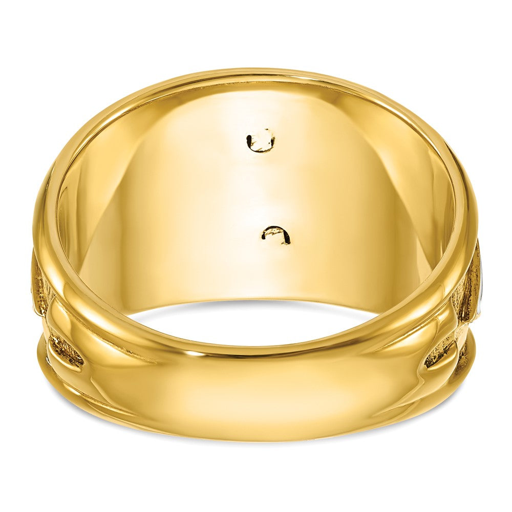14k Two-tone Gold Men's Polished and Textured with Black and White Enameled and Diamond 32nd Degree Scottish Rite Masonic Ring