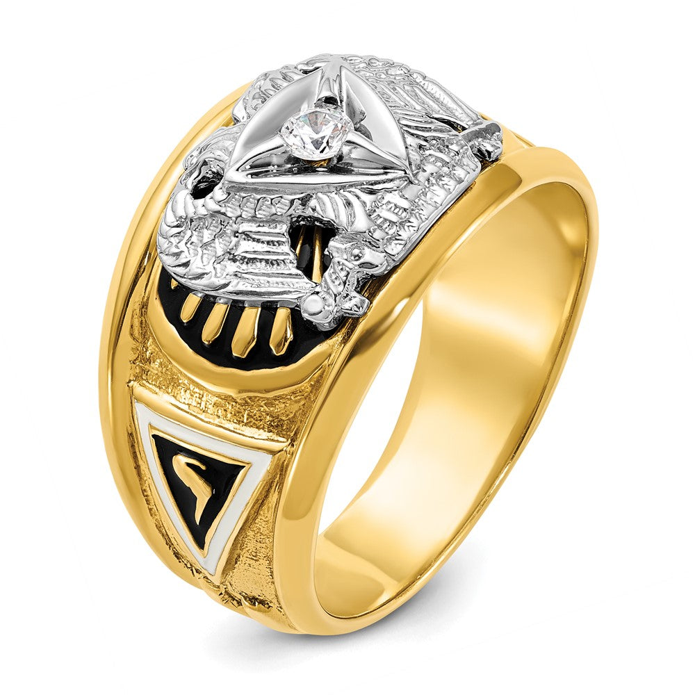14k Two-tone Gold Men's Polished and Textured with Black and White Enameled and Diamond 32nd Degree Scottish Rite Masonic Ring