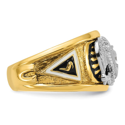 14k Two-tone Gold Men's Polished and Textured with Black and White Enameled and Diamond 32nd Degree Scottish Rite Masonic Ring