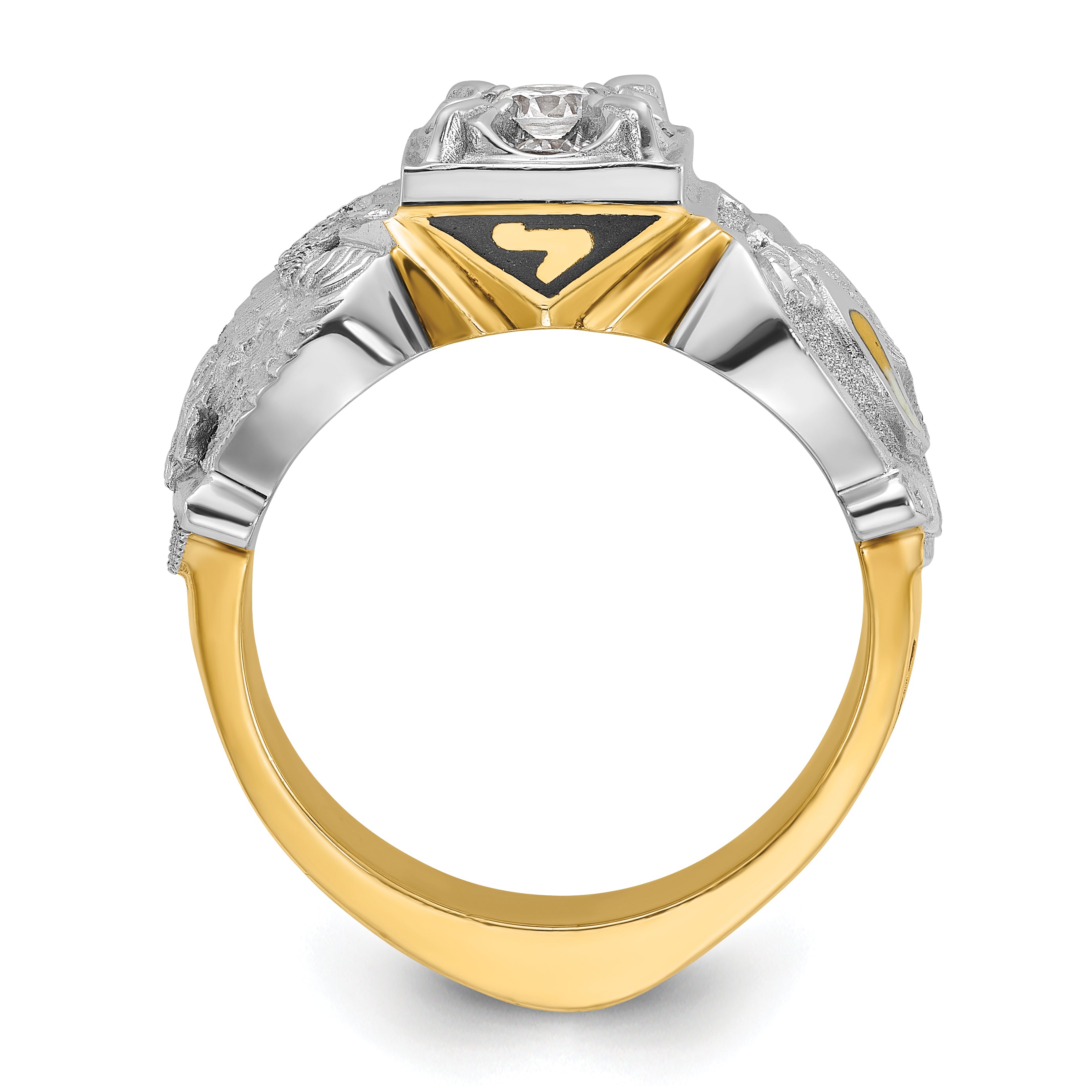10K Two-Tone Ibgoodman Men'S Polished And Textured Double Eagle Masonic Shriner'S Ring Mounting