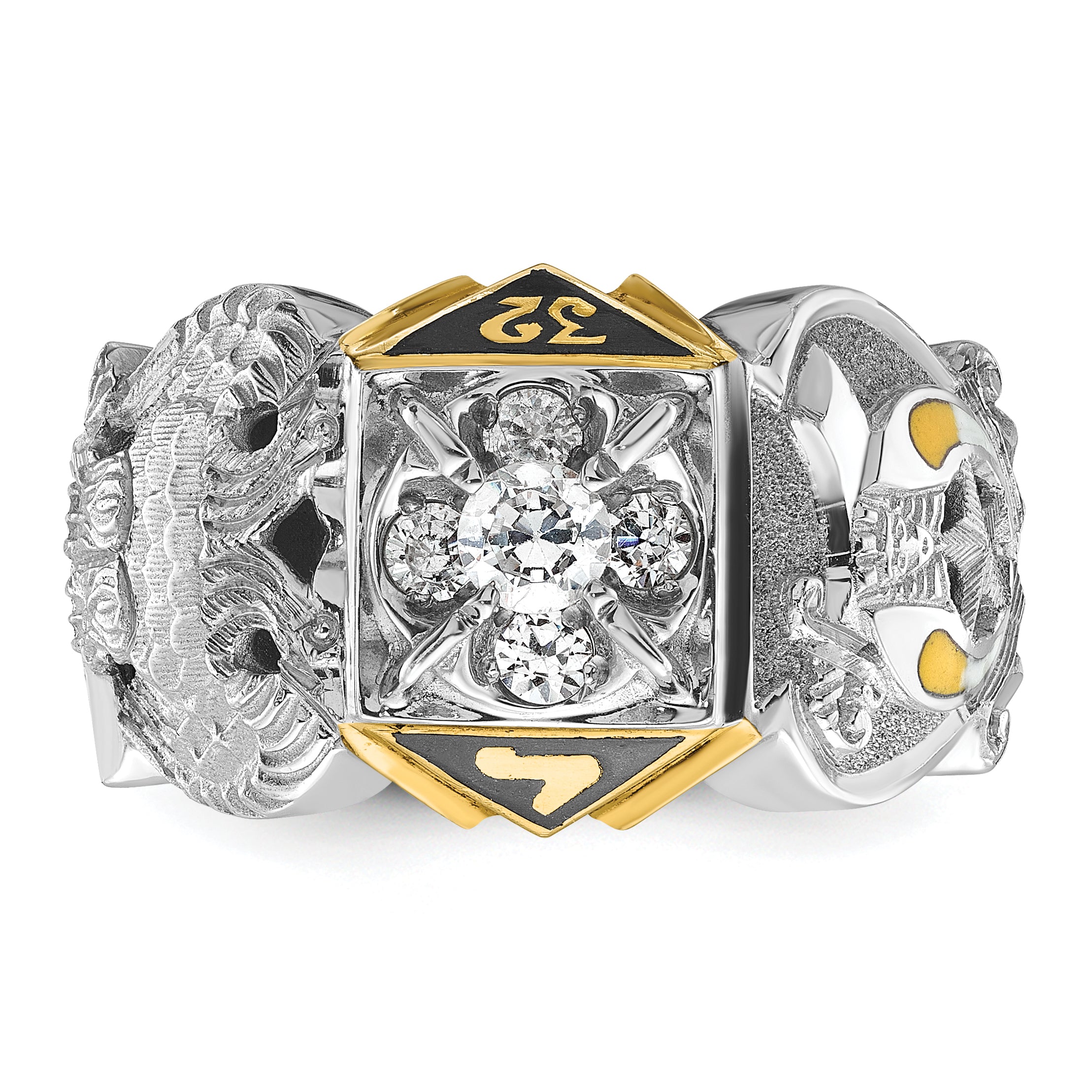 10K Two-Tone Ibgoodman Men'S Polished And Textured Double Eagle Masonic Shriner'S Ring Mounting