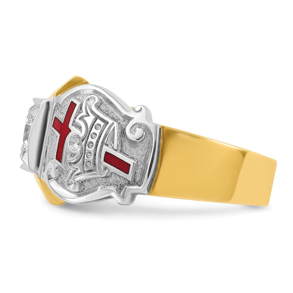 14k Two-tone Gold Men's Polished and Textured with Multi-color Enamel and Diamond Knights Templar Masonic Shriner's Ring