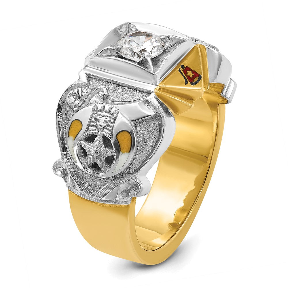 14k Two-tone Gold Men's Polished and Textured with Multi-color Enamel and Diamond Knights Templar Masonic Shriner's Ring