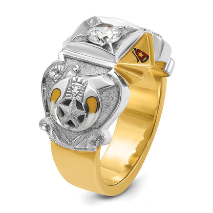 14k Two-tone Gold Men's Polished and Textured with Multi-color Enamel and Diamond Knights Templar Masonic Shriner's Ring