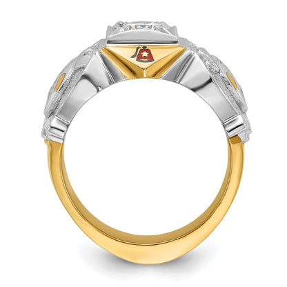 14k Two-tone Gold Men's Polished and Textured with Multi-color Enamel and Diamond Masonic Shriner's Ring
