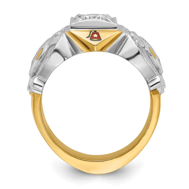 14k Two-tone Gold Men's Polished and Textured with Multi-color Enamel and Diamond Masonic Shriner's Ring