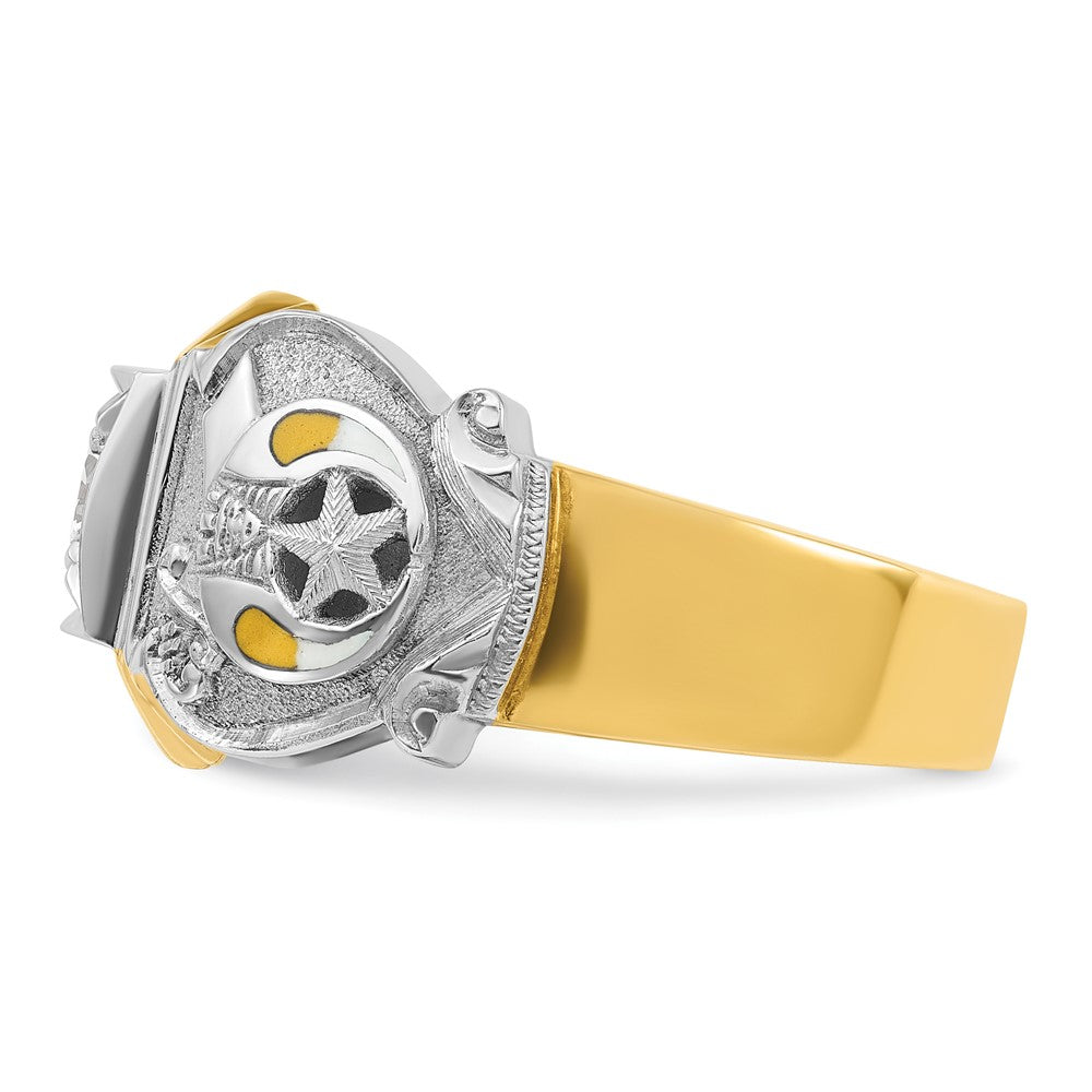 14k Two-tone Gold Men's Polished and Textured with Multi-color Enamel and Diamond Masonic Shriner's Ring