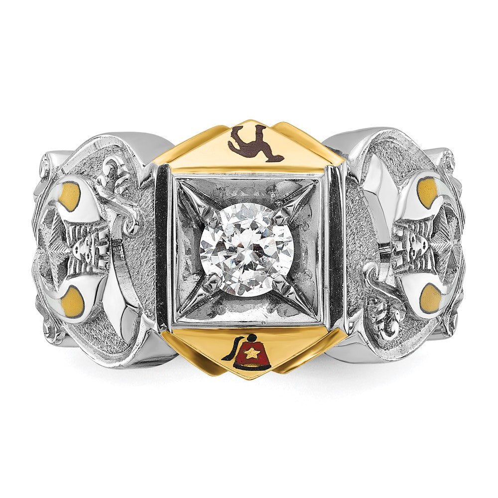 14k Two-tone Gold Men's Polished and Textured with Multi-color Enamel and Diamond Masonic Shriner's Ring