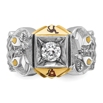 14k Two-tone Gold Men's Polished and Textured with Multi-color Enamel and Diamond Masonic Shriner's Ring