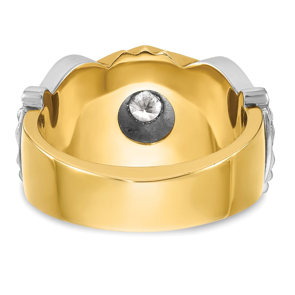14k Two-tone Gold Men's Polished and Textured with Multi-color Enamel and Diamond Masonic Shriner's Ring