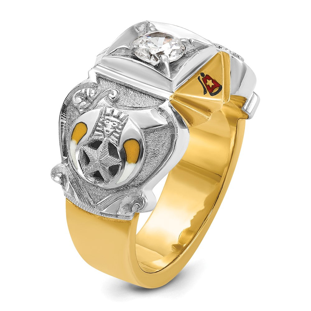 14k Two-tone Gold Men's Polished and Textured with Multi-color Enamel and Diamond Masonic Shriner's Ring