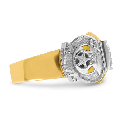 14k Two-tone Gold Men's Polished and Textured with Multi-color Enamel and Diamond Masonic Shriner's Ring