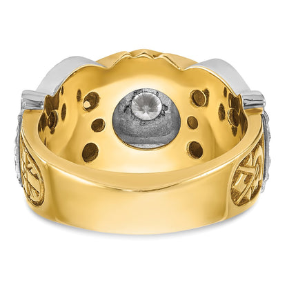 14k Two-tone Gold Men's Polished and Textured with Black Enamel and Diamond Double Eagle Masonic Shriner's Ring