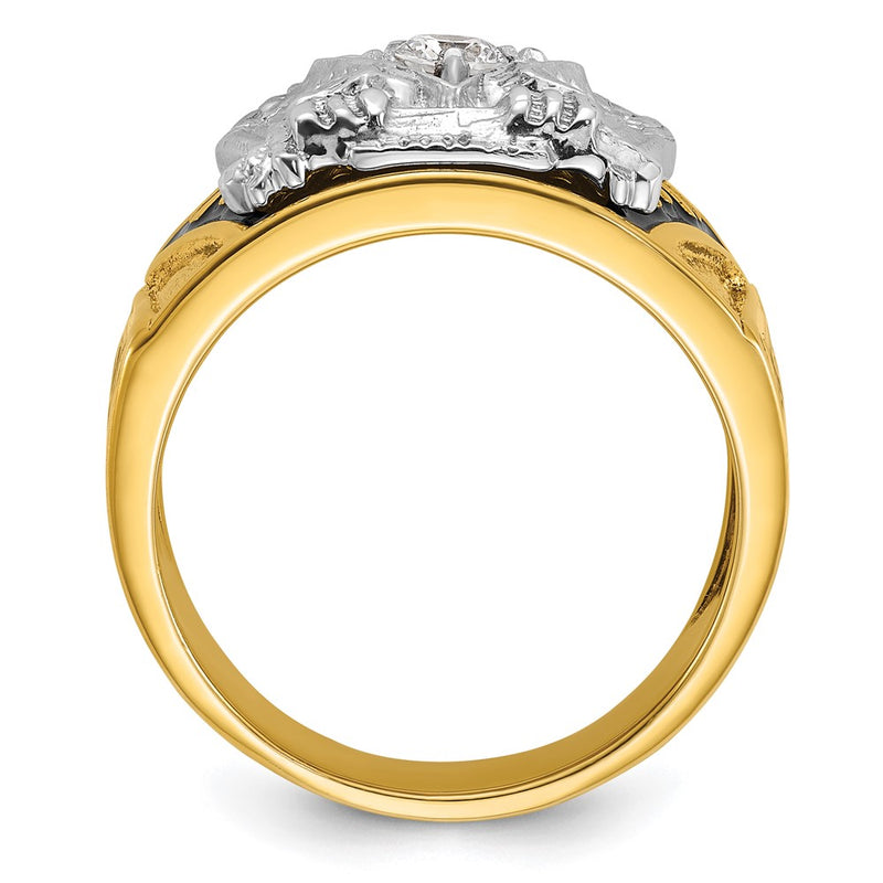 14k Two-tone Gold Men's Polished and Textured with Multi-color Enamel and Diamond 32nd Degree Scottish Rite Masonic Ring