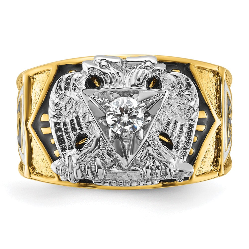 14k Two-tone Gold Men's Polished and Textured with Multi-color Enamel and Diamond 32nd Degree Scottish Rite Masonic Ring