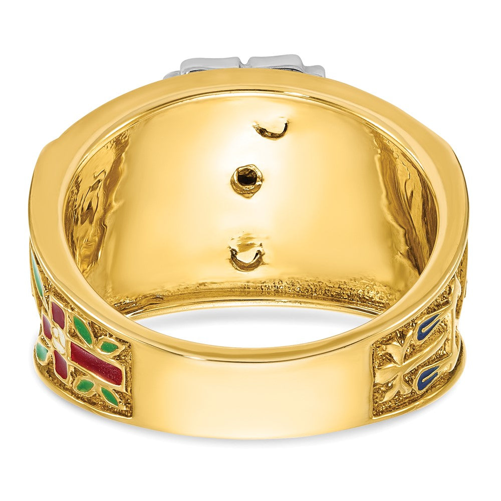 14k Two-tone Gold Men's Polished and Textured with Multi-color Enamel and Diamond 32nd Degree Scottish Rite Masonic Ring