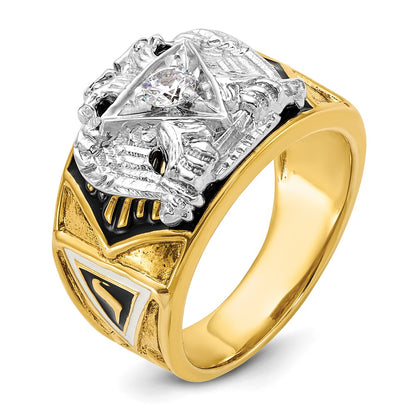 14k Two-tone Gold Men's Polished and Textured with Multi-color Enamel and Diamond 32nd Degree Scottish Rite Masonic Ring