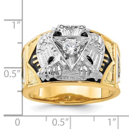 14k Two-tone Gold Men's Polished and Textured with Multi-color Enamel and Diamond 32nd Degree Scottish Rite Masonic Ring