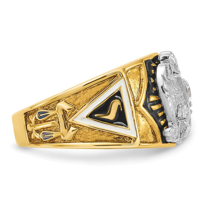 14k Two-tone Gold Men's Polished and Textured with Multi-color Enamel and Diamond 32nd Degree Scottish Rite Masonic Ring