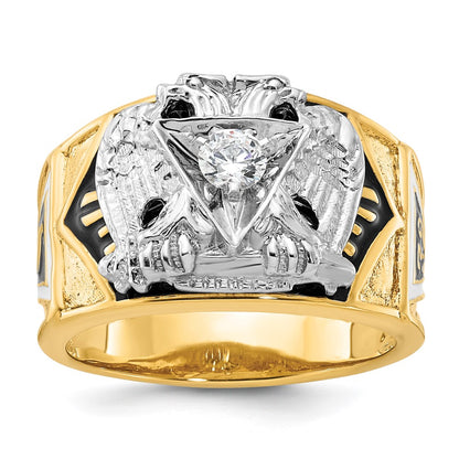 14k Two-tone Gold Men's Polished and Textured with Multi-color Enamel and Diamond 32nd Degree Scottish Rite Masonic Ring