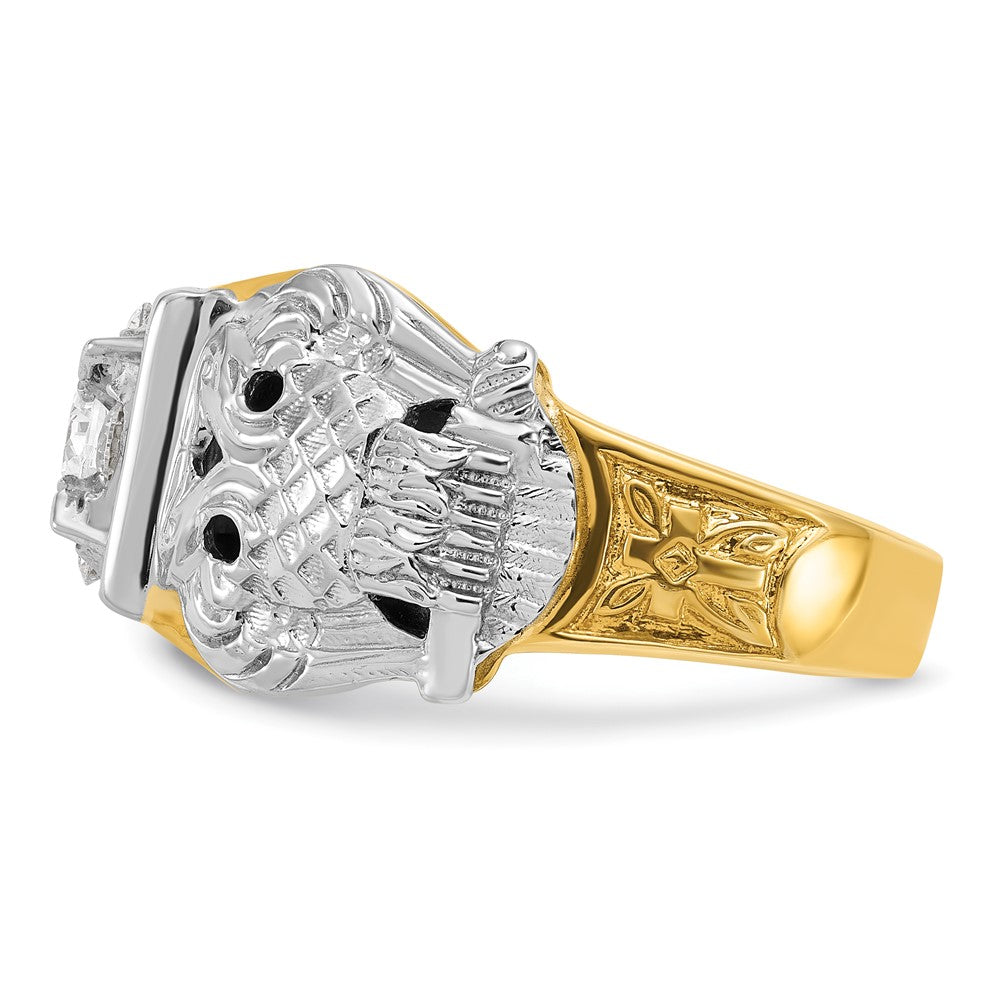 14k Two-tone Gold Men's Polished and Textured with Black Enamel and Diamond Double Eagle Masonic Shriner's Ring