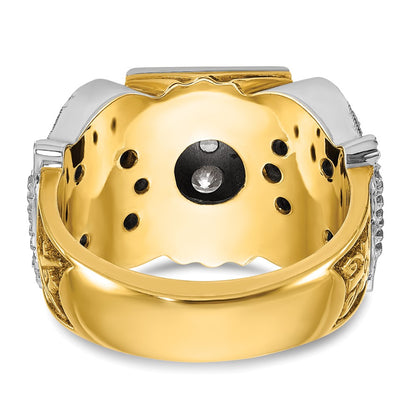 14k Two-tone Gold Men's Polished and Textured with Black Enamel and Diamond 32nd Degree Scottish Rite Masonic Ring