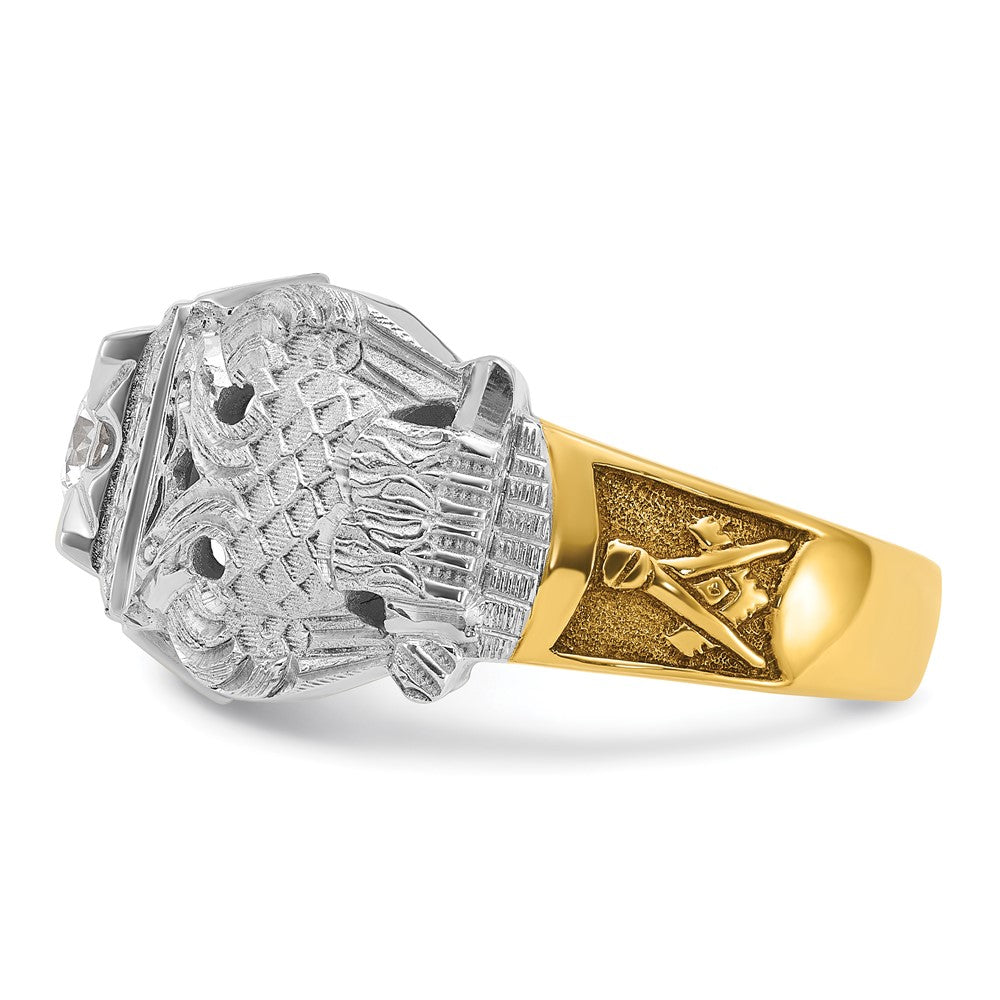 14k Two-tone Gold Men's Polished and Textured with Black Enamel and Diamond 32nd Degree Scottish Rite Masonic Ring