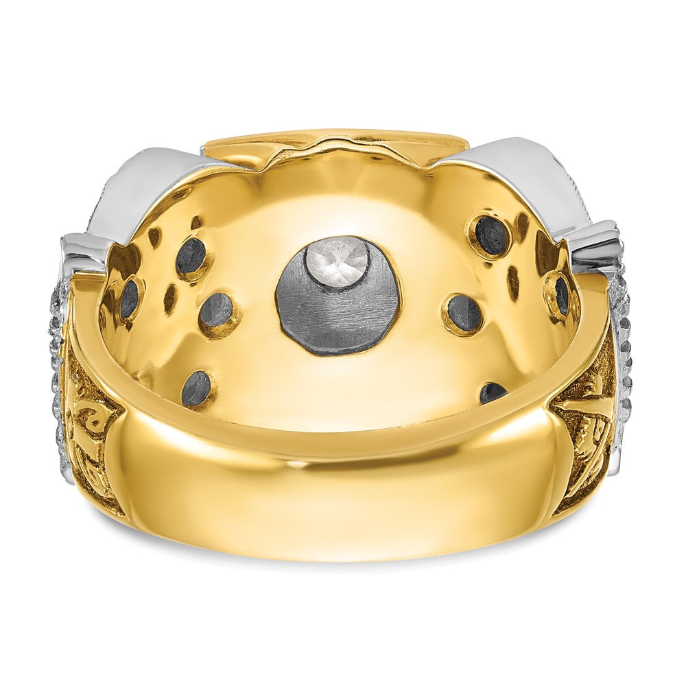14k Two-tone Gold Men's Polished and Textured with Black Enamel and Diamond 32nd Degree Scottish Rite Masonic Ring