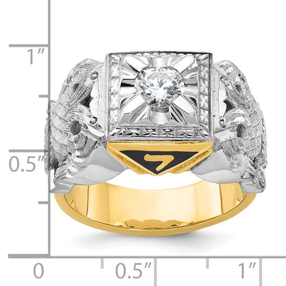 14k Two-tone Gold Men's Polished and Textured with Black Enamel and Diamond 32nd Degree Scottish Rite Masonic Ring