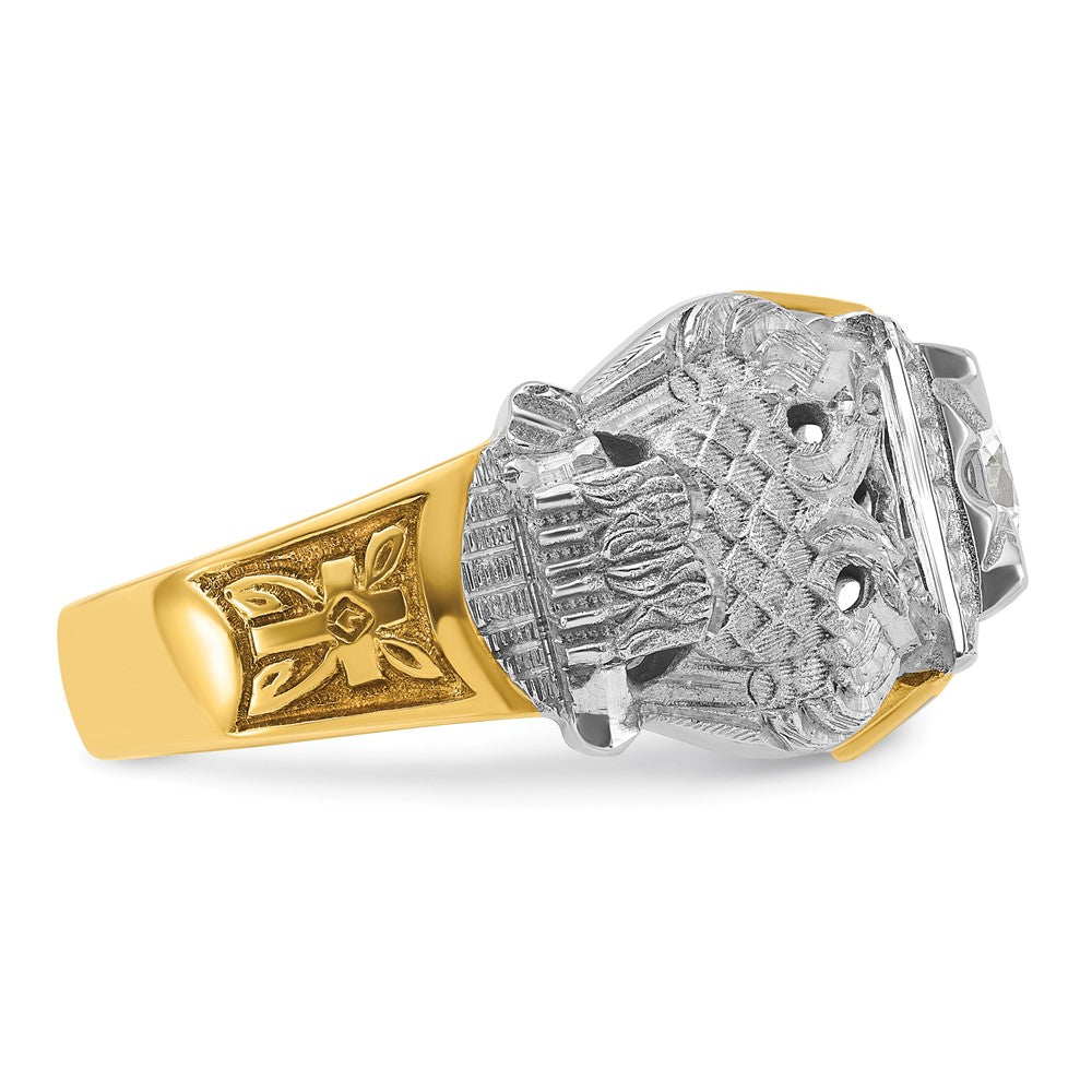 14k Two-tone Gold Men's Polished and Textured with Black Enamel and Diamond 32nd Degree Scottish Rite Masonic Ring