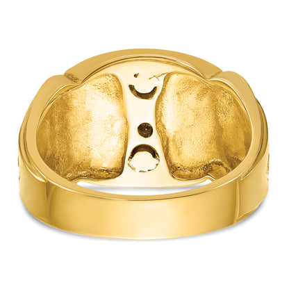 14k Two-tone Gold Men's Polished and Textured with Blue and Black Enamel Diamond Blue Lodge Master Masonic Ring