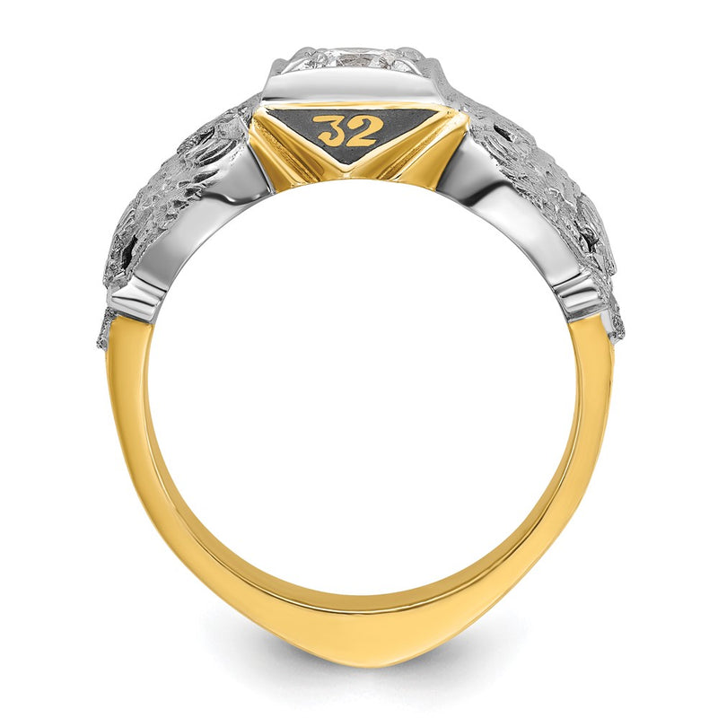 10K Two-Tone Ibgoodman Men'S Polished And Textured With Black Enamel Diamond 32Nd Degree Scottish Rite Masonic Ring