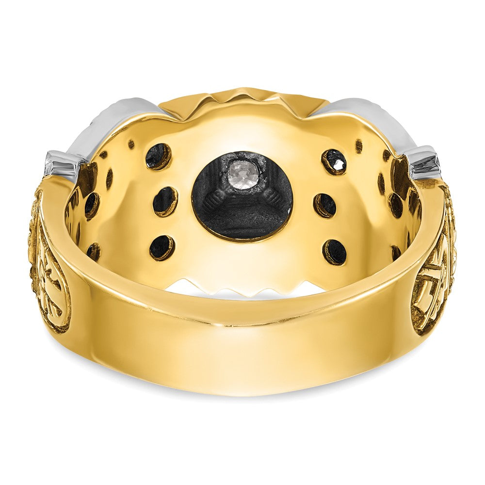 10K Two-Tone Ibgoodman Men'S Polished And Textured With Black Enamel Diamond 32Nd Degree Scottish Rite Masonic Ring