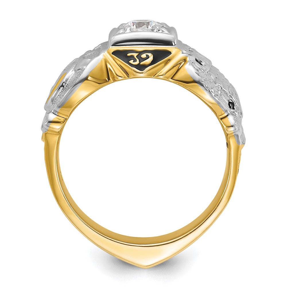 14k Two-tone Gold Men's Polished and Textured with Multi-color Enamel and Diamond Double Eagle Masonic Shriner's Ring