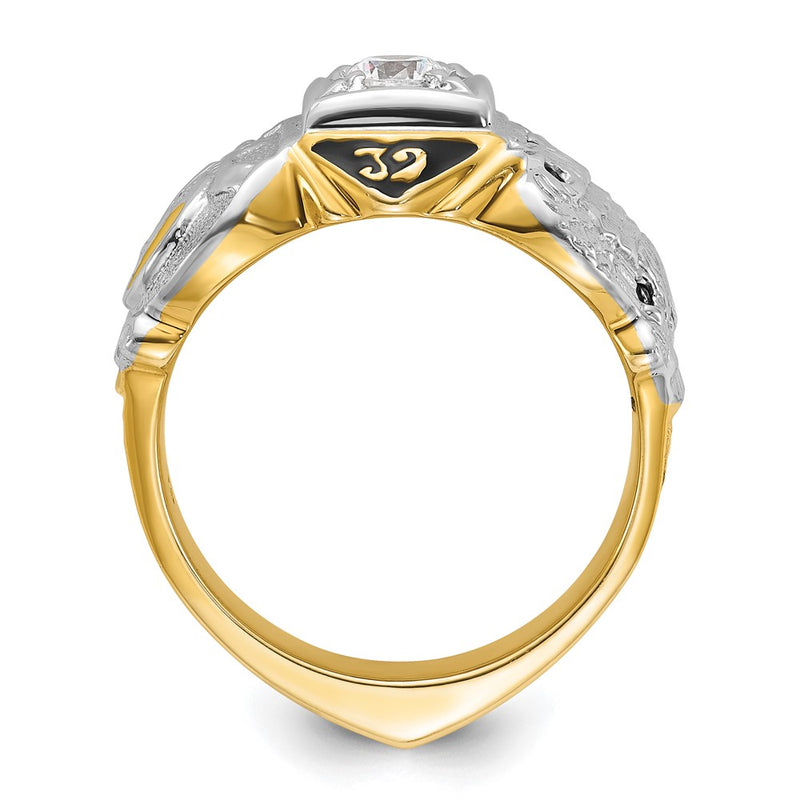14k Two-tone Gold Men's Polished and Textured with Multi-color Enamel and Diamond Double Eagle Masonic Shriner's Ring