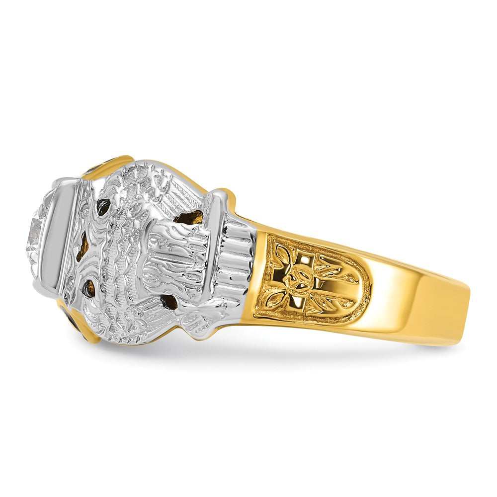 14k Two-tone Gold Men's Polished and Textured with Multi-color Enamel and Diamond Double Eagle Masonic Shriner's Ring